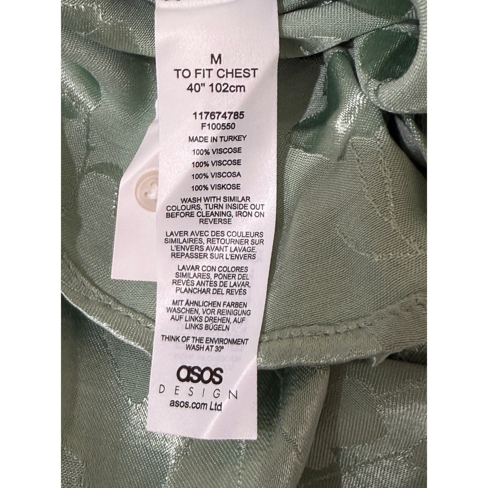 ASOS DESIGN Women Sage Green Satin Floral Jacquard Button Down Blouse Shirt Med